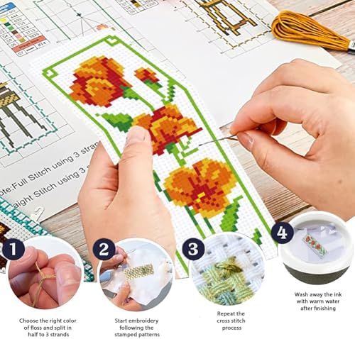 ORIGACH 6 Set Floral Magnolia Rose Cross Stitch Bookmark Kit for Beginner - Image 4
