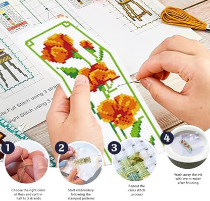 ORIGACH 6 Set Floral Magnolia Rose Cross Stitch Bookmark Kit for Beginner - Image 4
