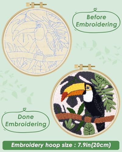 ERKOON Punch Needle Kit for Beginners Adults, DIY Easy Animals Embroidery Set for Starter Art Craft, Needling Punch Project with Patterns, Tools, Yarns, Hoop, Instruction (Crow) - Image 3