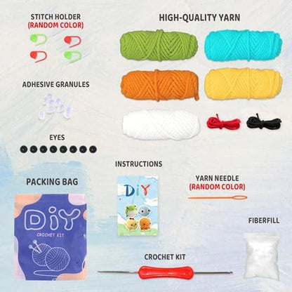 YAMAXIN Crochet Kit for Beginners Adults – 4PCS Animal Amigurumi Crochet Starter Kit with Yarn, Hooks, Tools, and Video Tutorials – DIY Knitting Craft Kit (Chick, Frog, Penguin, Octopus) - Image 3
