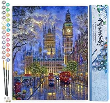 Figured'Art Paint by Numbers for Adults London in The Dusk 16"x20" - Craft Art Painting DIY Kit Rolled Canvas Without Frame by FiguredArt