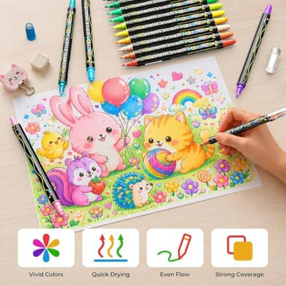 Betem 24 Colors Dual Tip Acrylic Paint Markers, Fabric Decorating Kits - Image 6