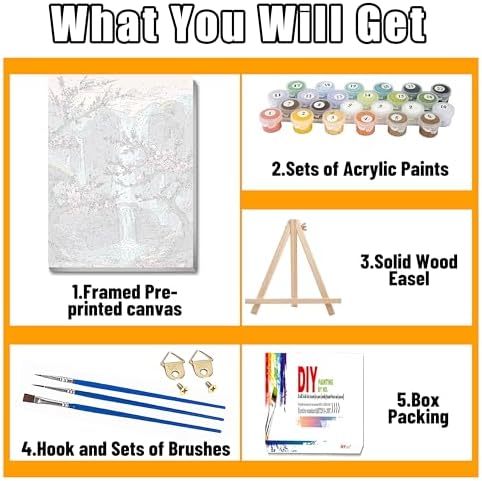 Paint by Numbers with Frame Wooden Easel-Plum Blossom Paint by Number Adult,Waterfall Paint by Numbers Framed Canvas,Adult Paint by Number Kits on Canvas Framed Gifts and Home Wall Decor 12x16inch - Image 4