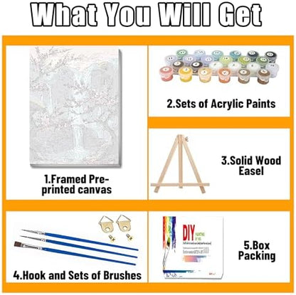 Paint by Numbers with Frame Wooden Easel-Plum Blossom Paint by Number Adult,Waterfall Paint by Numbers Framed Canvas,Adult Paint by Number Kits on Canvas Framed Gifts and Home Wall Decor 12x16inch - Image 4