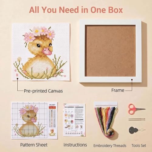 Cute Duck Stamped Cross Stitch Kits for Beginners Adults with Framed - Image 2