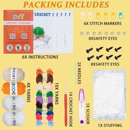 KIECIK Crochet Knitting Kit for Beginners – 6 PCS Crochet Animal Kit - Image 4