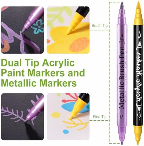 24 Metallic & 24 Acrylic Paint Markers Pens - Brush & Fine Dual Tip 48 Pack - Image 3
