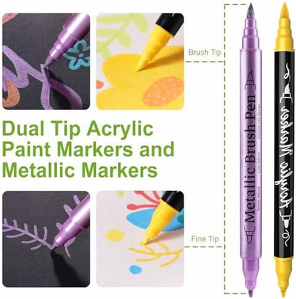 24 Metallic & 24 Acrylic Paint Markers Pens - Brush & Fine Dual Tip 48 Pack - Image 3