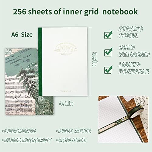 Scrapbooking Supplies Kit, Vintage Botanical Aesthetic Scrapbook Kit for Bullet Junk Journal, Stationery, A6 Grid Notebook, Flower DIY Journaling Supplies, Birthday Craft Gift for Teen Girl Women - Image 4