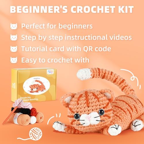 MOREJMTT Crochet kit for Beginners Adults, Learn to Crochet, Include Easy Knitting Soft Yarn, Step-by-Step Video Tutorial, Hook, Holiday Birthday Gift (Orange cat) - Image 6