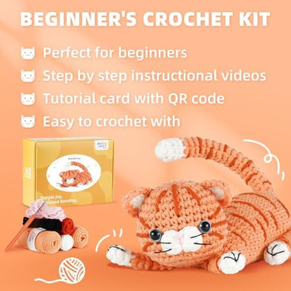 MOREJMTT Crochet kit for Beginners Adults, Learn to Crochet, Include Easy Knitting Soft Yarn, Step-by-Step Video Tutorial, Hook, Holiday Birthday Gift (Orange cat) - Image 6