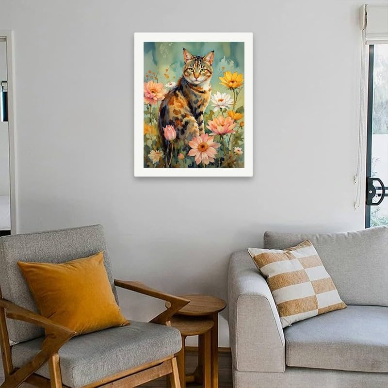 TAOPAOLAB Cat Paint by Numbers Kit for Adults - DIY Calico Cat Among Flowers Painting on Canvas 16x20In, Acrylic Paint Set, Suitable for Beginners, Pet Art for Home Decoration or Gifts - Image 4