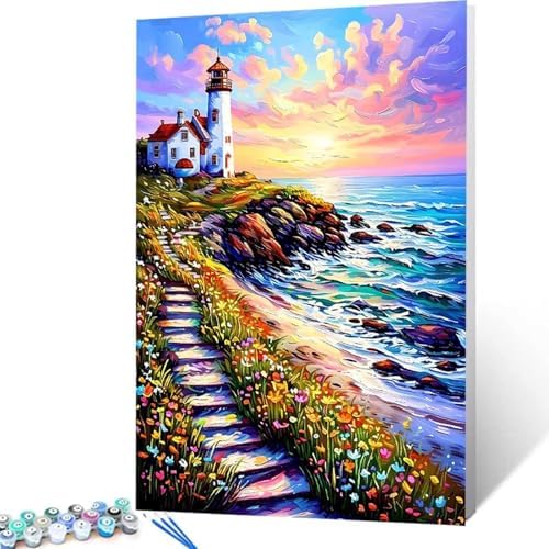 Lighthouse Paint by Numbers Kit for Adults Sea Paint by Numbers, DIY Acrylic Watercolor Oil Painting Kits for Adults Beginners with Brushes, Hobbies for Women for Home Wall Decor, Gifts 28x38 in 7-58 - Image 4