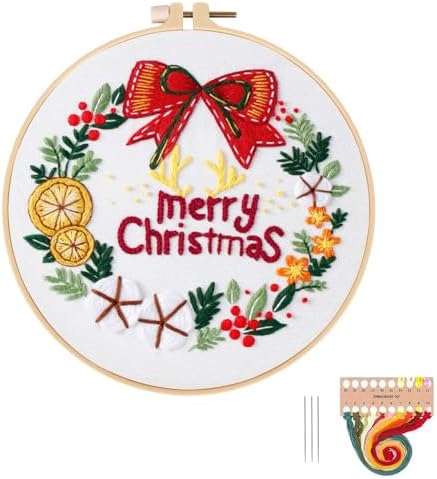 Topapfo Christmas Embroidery Kit for Beginners Adults, Needlepoint Cross Stitch Starters Kits Hand Embroider Craft with Embroidery Stitches Instructions Hoops Threads by Unknown