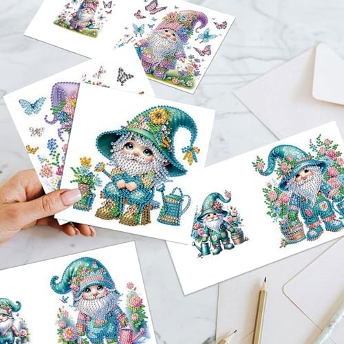 Tontut 6pcs Diamond Painting Kit Greeting Card, Happy Gnome 5D DIY Diamond Handmade Holiday Greeting Card with Envelope, Christmas Gift Congratulation - Image 7