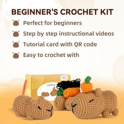 MOREJMTT Crochet kit for Beginners，Knitting kit，Equipped with Step-by-Step Video tutorials, Adult Junior Crochet kit,Crochet Animals kit(2pack Capybara) - Image 5