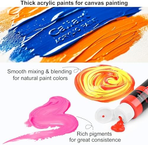 Caliart 24 Colors Acrylic Paint Set Large Bottles 4oz with 12 Brushes - Image 4