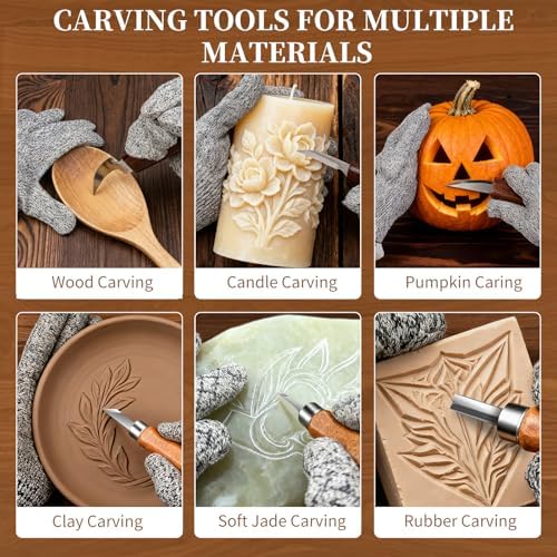 YOYUPETA Wood Carving Tools, 34-Piece Professional Whittling & Carving Kit Set with Walnut Handle Knives, Detail Gouges, Sharpening Stone, Acrylic Paints, Brushes, Palette & Gloves for Adult Hobbyists - Image 4