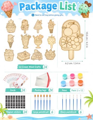 24 Sets Ice Cream Party Favors, DIY Wooden Painting Craft Kit - Image 2