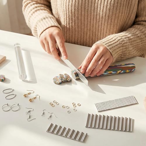 Polymer Clay Cutters - Premium Stainless Steel Clay Cutting Tools Set with 2 Straight Tissue Blades for Polymer Clay, 3 Curved Wave Blades, Professional Clay Slicing Tool Kit -Protect Fingers - Image 7