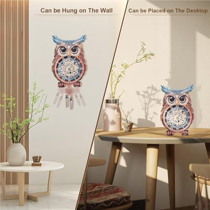 Kosmickiss 3D Puzzles for Adults, Wooden Owl Wall Clock with Pendulum - Image 4