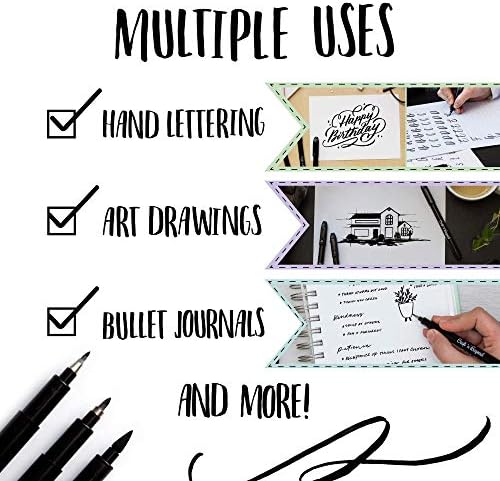 Craft 'n' Beyond Calligraphy Brush Pens Pack of 3 Small, Medium and Large Markers for Hand Lettering, Art Drawing, Sketching, Scrapbooking, Writing, Journaling - Beginner Kit with Fadeproof Black Ink - Image 5
