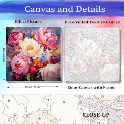 JUJUHOOD Peony Flowers Paint by Numbers Kit for Adults Beginner & Kids Ages 8-12,Abstract Flower Paint by Number Without Easel, Acylic Paint by Numbers for Gift Home Wall Decor 10x10Inch - Image 3