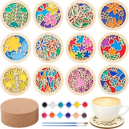 Reallnaive Wood Coasters Painting Kit DIY Craft, 24 Pcs, Floral by Reallnaive