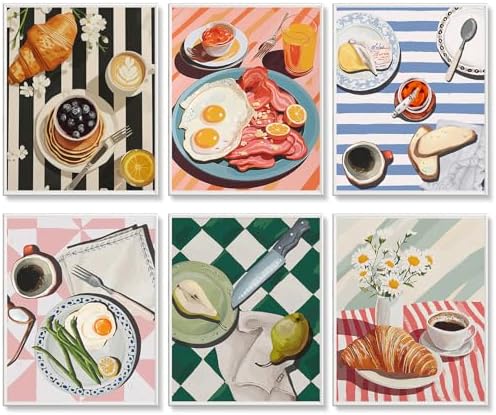 6 Pack Paint by Numbers Kit for Adults, Breakfast Painting, 8x10 Inch by GEEHEIY