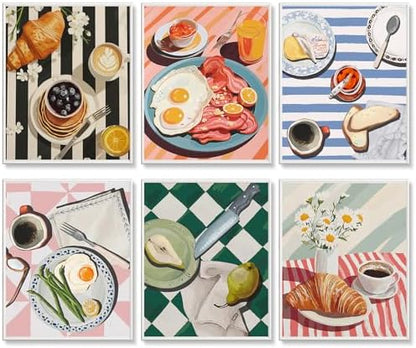 6 Pack Paint by Numbers Kit for Adults, Breakfast Painting, 8x10 Inch by GEEHEIY