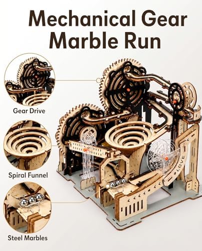 3D Wooden Puzzle for Adults, Electric DIY Marble Run Model Kit with Spiral Funnel, Gear-Driven Motion & Steel Marbles, Brain Teaser Building Toy, Creative Desk Decor Gift for Teens Adults 14+ - Image 2