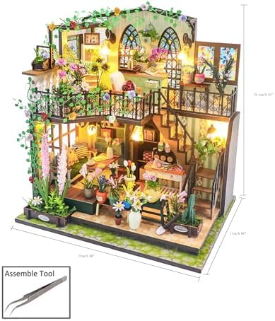 MAGQOO Miniature House Kit DIY Miniacture Dollhouse Kits with Furniture and LED 1:24 Wooden Dollhouse Kit (Daray Flower House) - Image 2