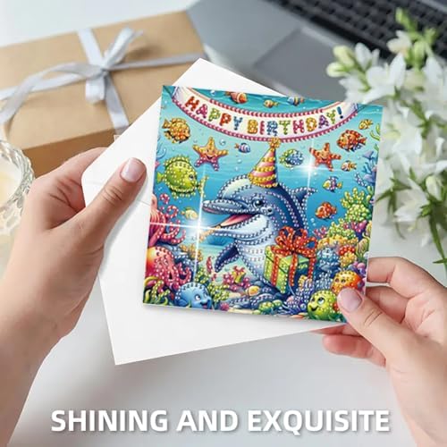 POETRYDRAW 6 Pack 5D DIY Diamond Art Painting Ocean Card Kit, Diamond Art Birthday Holiday Greeting Card, Crafts Kit Creative with Envelope - Image 6