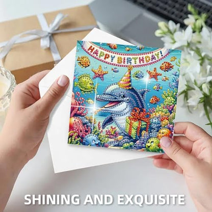 POETRYDRAW 6 Pack 5D DIY Diamond Art Painting Ocean Card Kit, Diamond Art Birthday Holiday Greeting Card, Crafts Kit Creative with Envelope - Image 6
