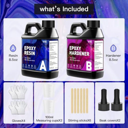 Epoxy Resin Kit 17OZ - No Yellowing & Less Bubble 2 Part Epoxy Resin for Beginners, 1:1 Ratio Art Resin for Wood Casting, Jewelry Making, Art Crafting & Countertop Coating (8.5OZ×2) - Image 5