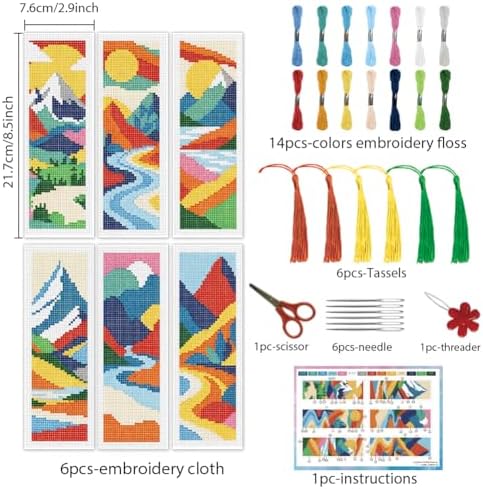 INFUNLY Mountain Cross Stitch Bookmark Kit 10x7.7 Nature Scenery Needlework Bookmark Set River Mountains Cross Stitch Bookmarks Kit DIY Sunset Embroidery Bookmarks Kit for Book Lovers Craft Gift - Image 2