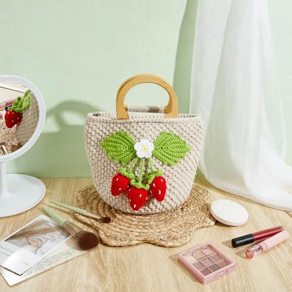 FREEBLOSS Crochet Bag Kit for Beginners Strawberry Crochet Bag Set Handbag Crocheting Kit with Step-by-Step Video Tutorials for Adult Beginners Crafts Projects - Image 5