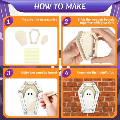 12 Sets Halloween Crafts Kit, Wood Ghost DIY Frames Decoration - Image 5