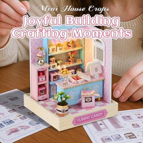 Kisoy Dollhouse Miniature with Furniture Kit, DIY 3D Wooden DIY House Kit with Dust Cover,Handmade Tiny House Toys for Teens Adults Gift (Yummy Candy) - Image 5