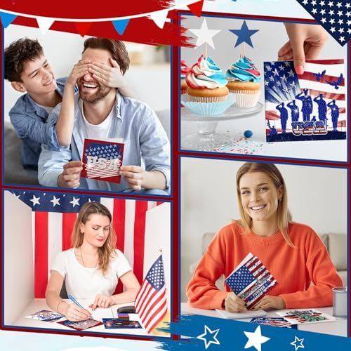 Saillong 12 Pack 4th of July Diamond Painting Greeting Card Kits Patriotic Diamond Art Cards with Envelopes Independence Day Red White Blue 5D Rhinestones Painting Making Kits for Adult DIY Craft Gift - Image 5