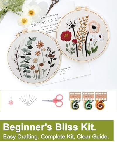 Santune 3 Sets Embroidery Kit,Cross Stitch Kits for Beginners,Needlepoint Kits for Adults with Easy Floral Pattern Hand Crafts,Hoop,Needle,Mothers Day Gifts - Image 4