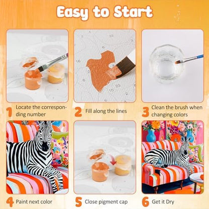 MAXBYE Paint By Numbers Kit for Adults with Frame and Wooden Easel, Zibra Sitting on a Sofa Acrylic Simple Oil Painting Kits for Beginners Gift Home Wall Garden Decor Any Festival 10×14 in - Image 7