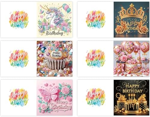 6PCS Diamond Art Painting Greeting Cards Kit, Birthday Themed DIY Card Making Set with Crystals and Envelopes, Creative Craft for Adults, Fun Party Activity and Personalized Gift - Image 3