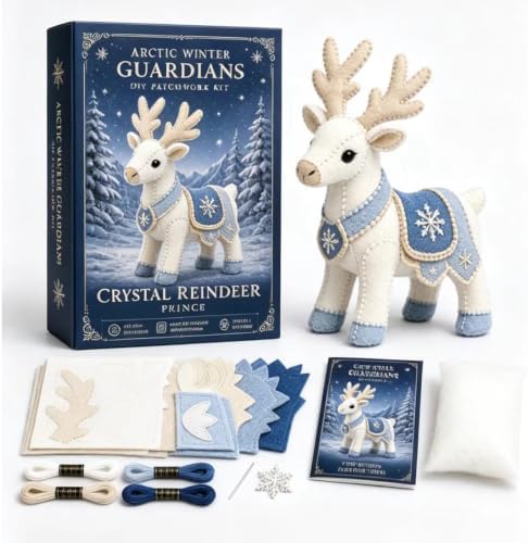 Winter Guardians DIY Patchwork Kit, Felt Animal Sewing Kit for Adults & Beginners, 3D Stuffed Mythical Creature Needle and Thread Kit Craft Sewing Project Kits fo (Crystal Reindeer) by Unknown