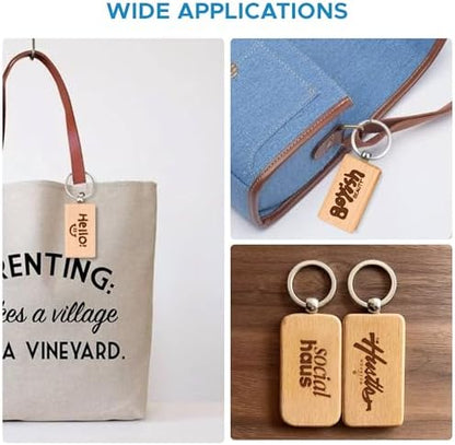 OMTech Wooden Keychain Blanks, Wood Key Chain Bulk, Unfinished Wooden Key Rings Key Tags for Laser Engraving DIY Craft Gift - Image 5