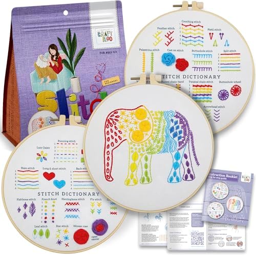 Elephant Embroidery Kit for Beginners - Stamped Cross Stitch, Adults by Craftiloo