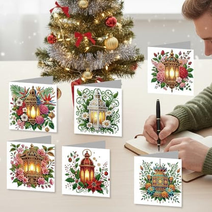 jinglinhh 12pcs Christmas Poinsettia Night Light Diamond Art Painting Greeting Cards with Envelopes, DIY Card Making Kits for Adults, Diamond Art Christmas Cards for Holiday Postcards Craft Gifts - Image 3
