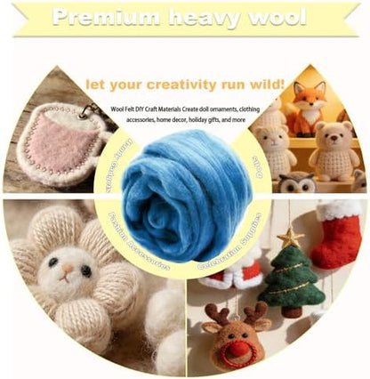 Wool Roving-3.5oz Needle Felting Wool, Soft Multi-Color Wool Fiber, Perfect Felting Wool Pure Wool, Chunky Yarn, for DIY Crafts, NeedleFelting Projects,and Artwork (Blue) - Image 3