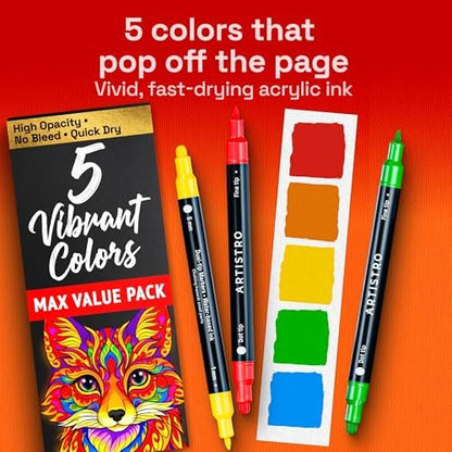 ARTISTRO Dual-Tip Acrylic Paint Marker Pens - Set of 5 - Image 2