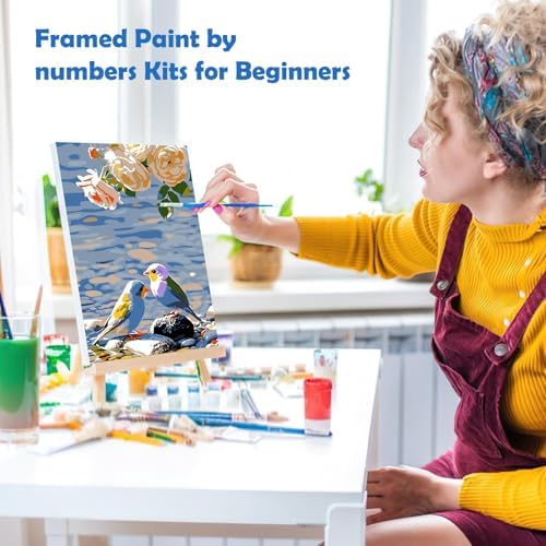 MOGTAA Paint by Numbers Kit for Adults with Frame, Birds Paint by Number Canvas, Flowers Scenery Paint by Numbers with Easel, DIY Animal Oil Painting Kit for Home Wall Decor 8 x 12 Inch - Image 4